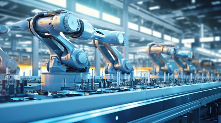 Robotic arms working in a smart factory.