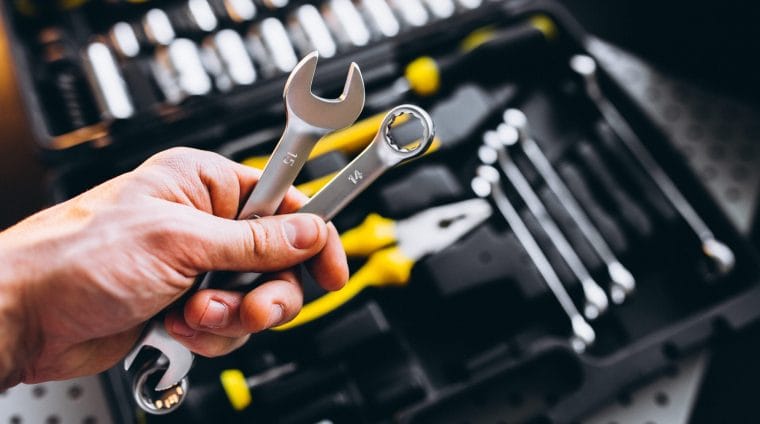 Set of tools in a tool kit isolated